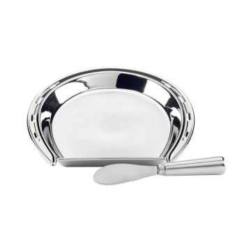 Silver Coast 3-D Horseshoe Cheese Plate With Knife