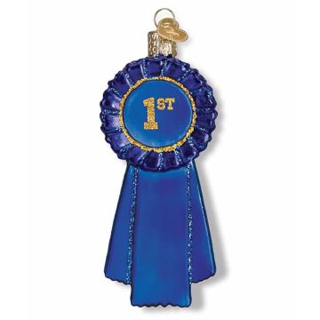 GT Reid Glass Blue Ribbon Ornament