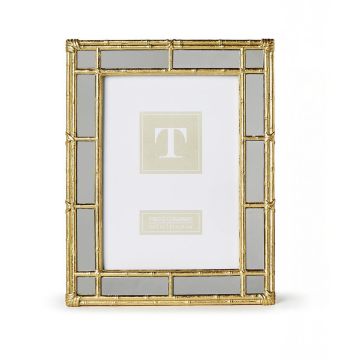 Two's Company Gold Bamboo Photo Frame With Mirrored Edge (Multiple Sizes)