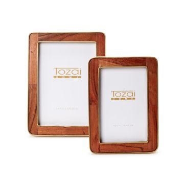 Two's Company Nelson Wood Photo Frame With Rounded Brass Edge