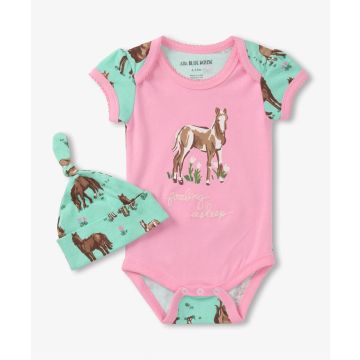 Little Blue House Baby Bodysuit With Hat