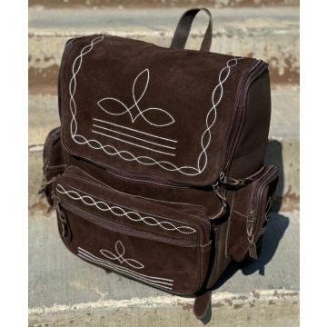 Brown Suede Leather Bootstitch Backpack
