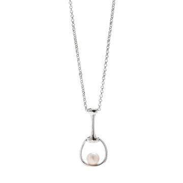Sterling Silver Pearl Equestrian Horse Snaffle Bit Necklace